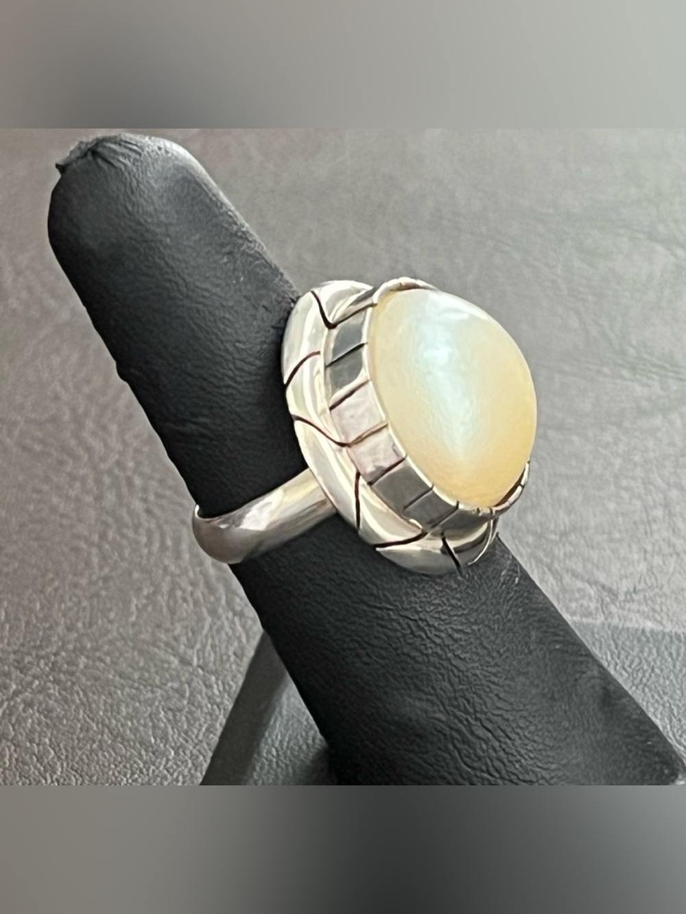 Vintage Taxco Mexico sterling silver faux Mabe pearl statement ring